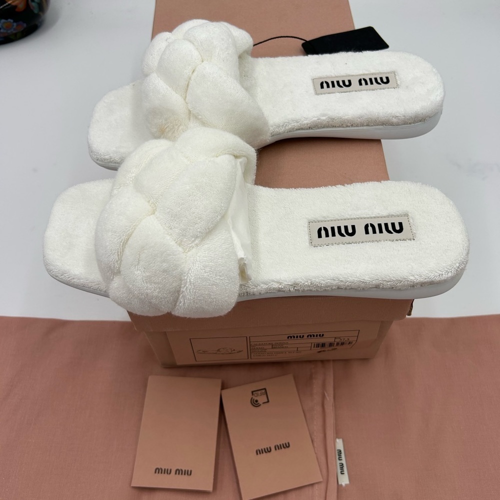 Women's Miu Miu Terry cloth slide sandals size 37.5 made in Italy - Picture 6 of 10
